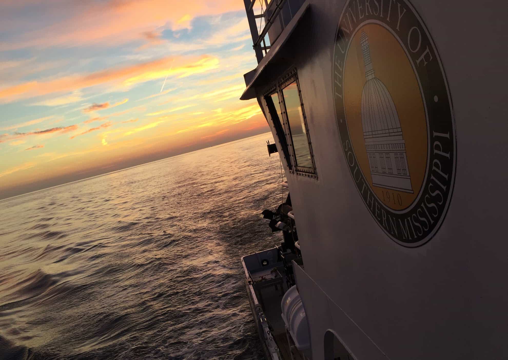 A ship moving through open water