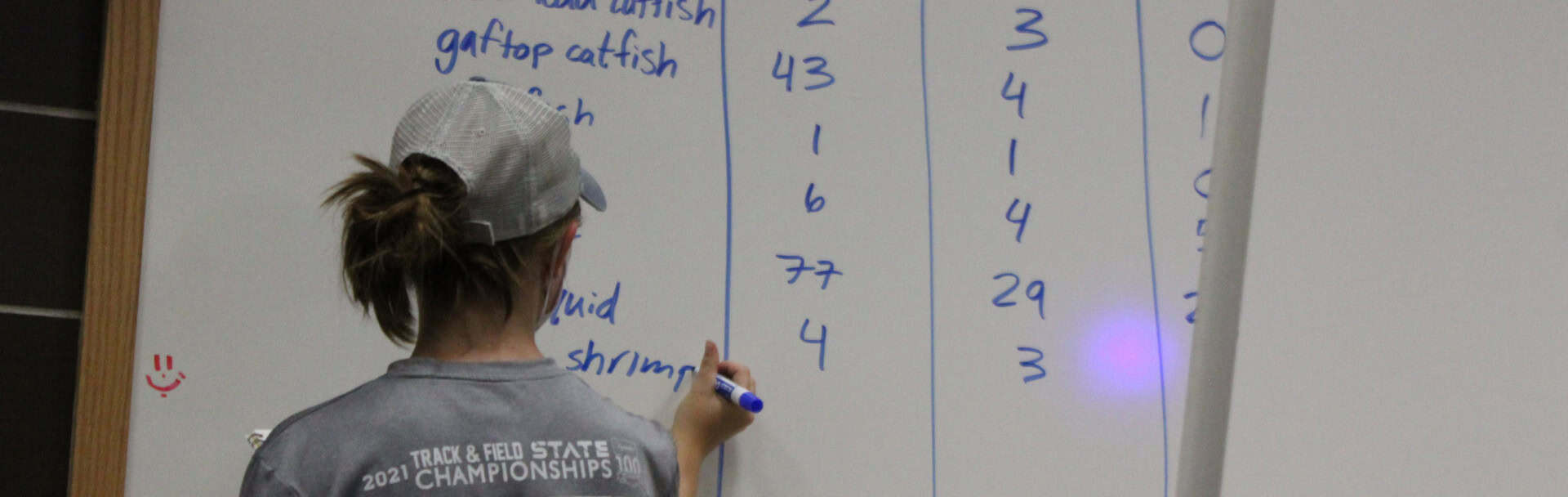 Woman writing on a whiteboard